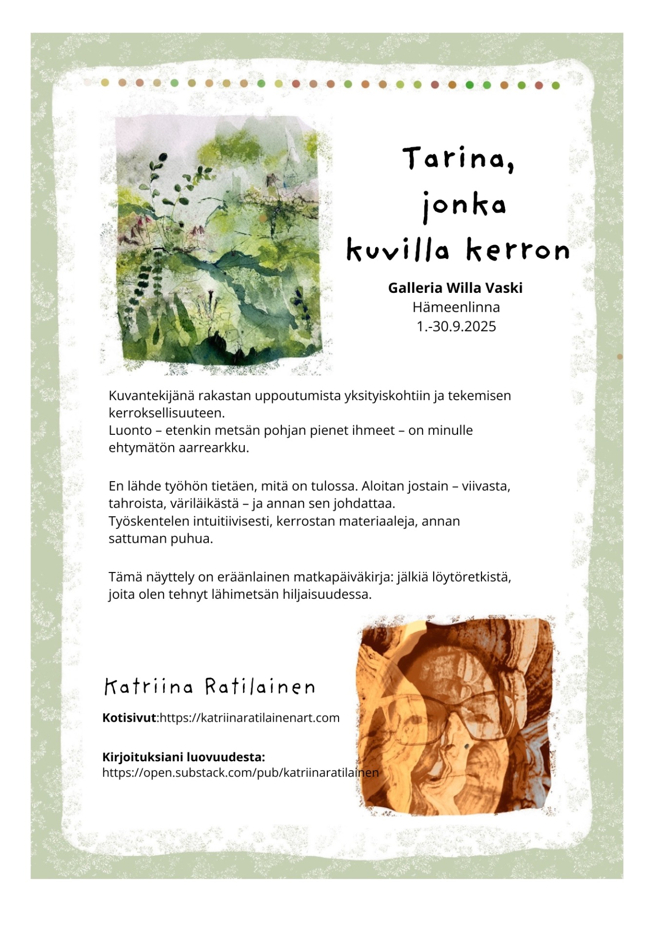 Näyttelyni ”Tarina, jonka kuvilla kerron” Hämeenlinnassa 1.-30.9.2025